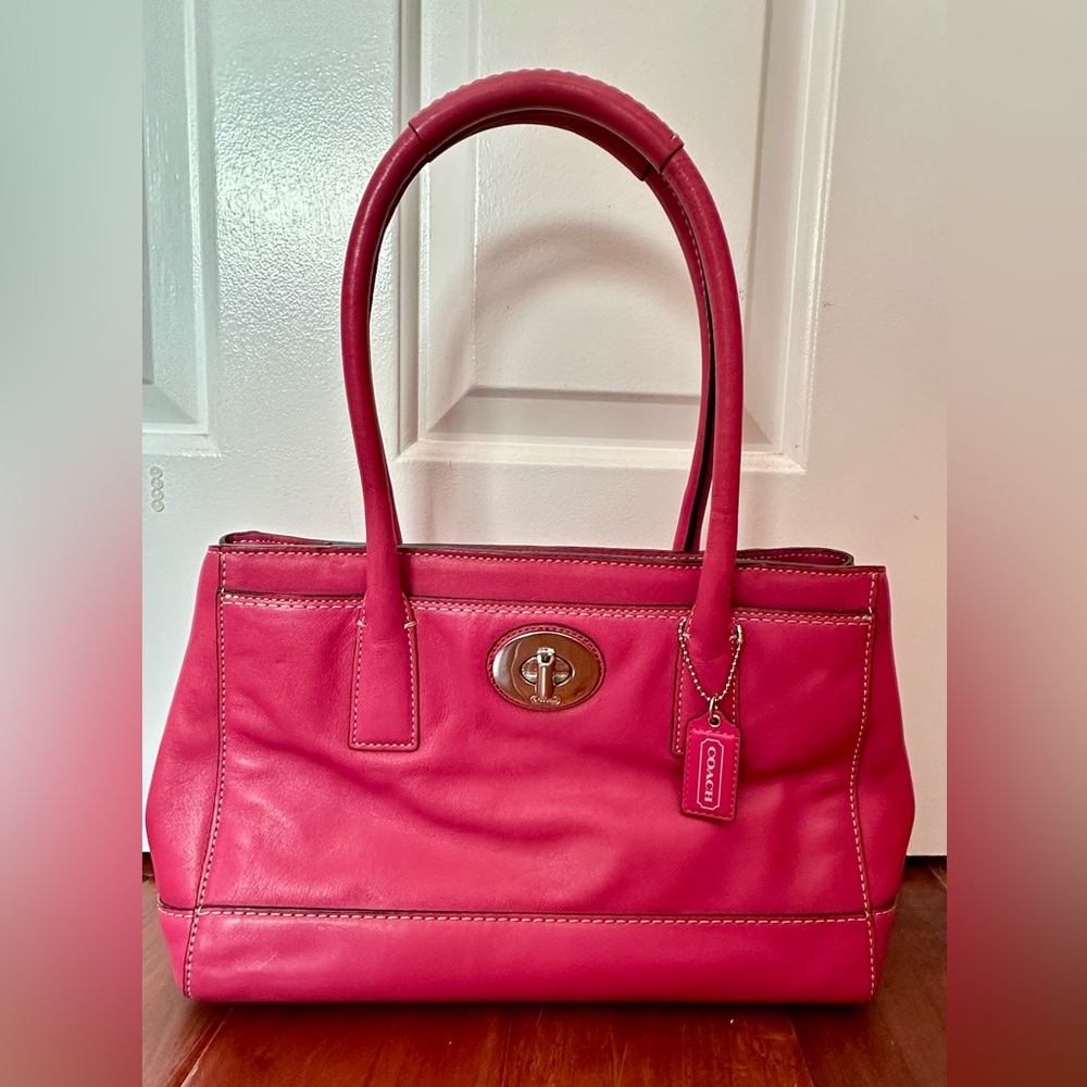 Coach F13675 Pink Leather Carryall Hampton Madeline Classic Satchel Bag Y2K